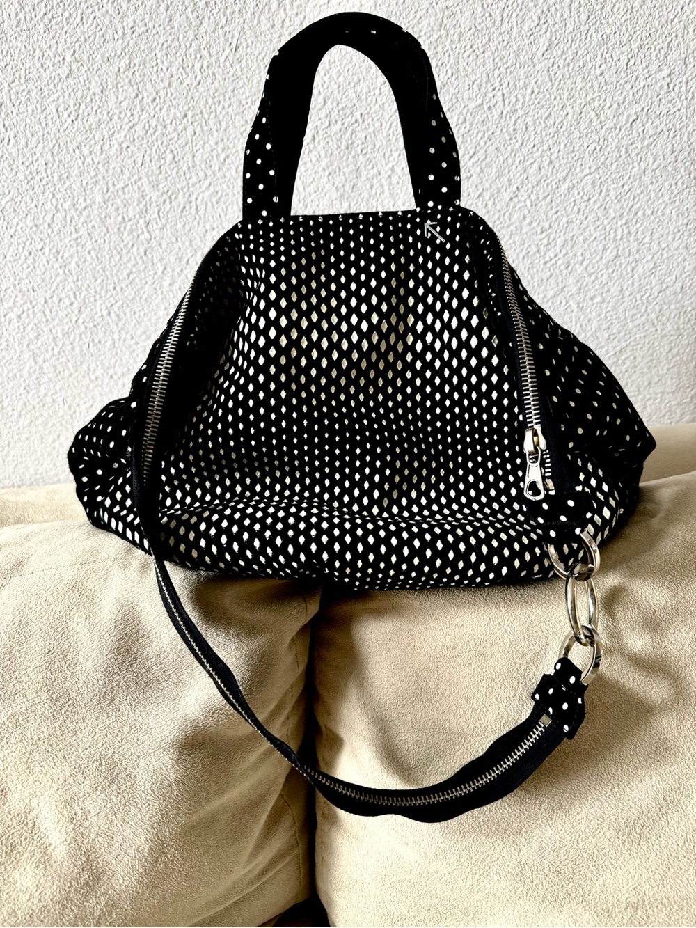 Italian-made suede black & white one-of-a-kind shoulder bag